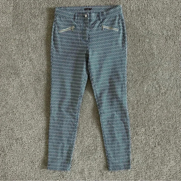 J. McLaughlin Pants - J. McLaughlin Womens Blue White Geometric Print Stretch Pull On Jeans Zipper 6